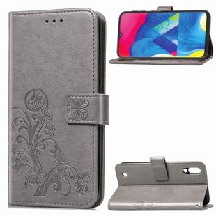 Lucky Clover Pressed Flowers Pattern Leather Case for Galaxy M10, with Holder & Card Slots & Wallet & Hand Strap (Grey)