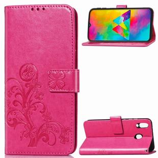 Lucky Clover Pressed Flowers Pattern Leather Case for Galaxy M20, with Holder & Card Slots & Wallet & Hand Strap (Rose Red)