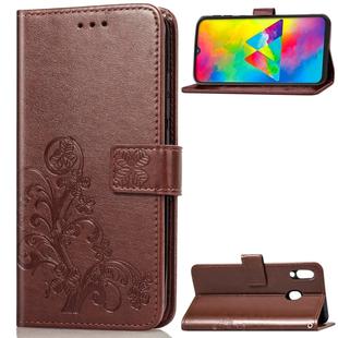 Lucky Clover Pressed Flowers Pattern Leather Case for Galaxy M20, with Holder & Card Slots & Wallet & Hand Strap (Brown)