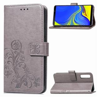 Lucky Clover Pressed Flowers Pattern Leather Case for Galaxy A7 (2018), with Holder & Card Slots & Wallet & Hand Strap (Grey)