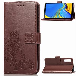 Lucky Clover Pressed Flowers Pattern Leather Case for Galaxy A7 (2018), with Holder & Card Slots & Wallet & Hand Strap (Brown)