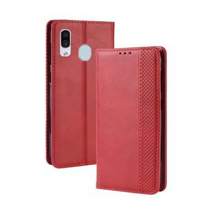 Magnetic Buckle Retro Crazy Horse Texture Horizontal Flip Leather Case for Galaxy A20/A30, with Holder & Card Slots & Photo Frame(Red)