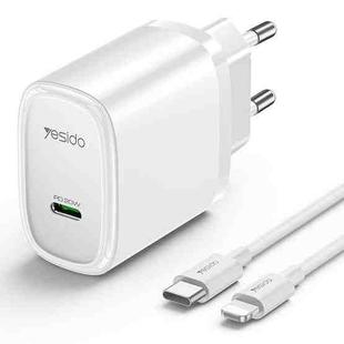 Yesido YC57L PD 20W USB-C / Type-C Port Quick Charger with Type-C to 8 Pin Cable, EU Plug (White)