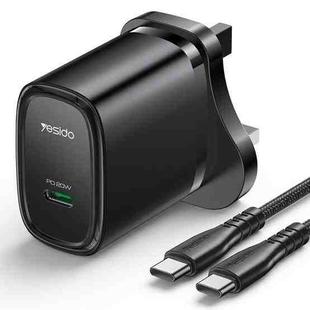 Yesido YC76BC PD 20W USB-C / Type-C Port Quick Charger with Type-C to Type-C Cable, UK Plug (Black)