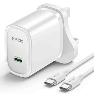 Yesido YC76C PD 20W USB-C / Type-C Port Quick Charger with Type-C to Type-C Cable, UK Plug (White)