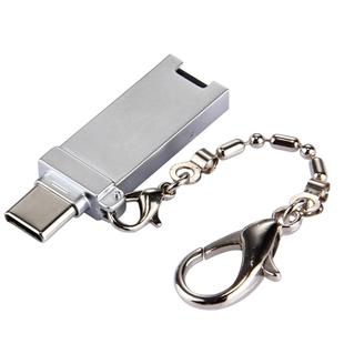 Mini Aluminum Alloy USB 2.0 Female to USB-C / Type-C Male Port Connector Adapter with Chain(Grey)