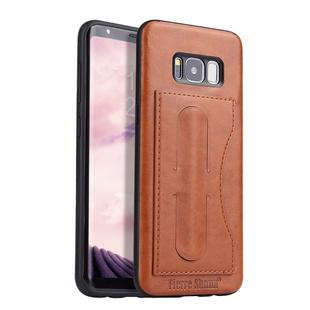Fierre Shann Full Coverage Protective Leather Case for Galaxy S8,  with Holder & Card Slot(Brown)