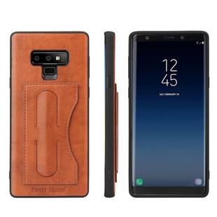 Fierre Shann Full Coverage Protective Leather Case for Galaxy Note9,  with Holder & Card Slot(Brown)
