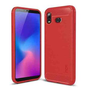 MOFI Brushed Texture Carbon Fiber TPU Case for Galaxy A6s(Red)