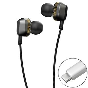WK Y9 Type-C Interface In-Ear Double Moving Coil HIFI Stereo Wired Earphone (Black)