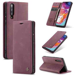 CaseMe-013 Multifunctional Retro Frosted Horizontal Flip Leather Case for Galaxy A70, with Card Slot & Holder & Zipper Wallet & Photo Frame(Wine Red)