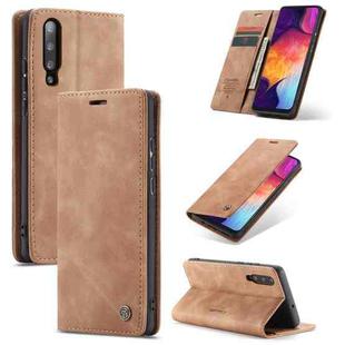 CaseMe-013 Multifunctional Retro Frosted Horizontal Flip Leather Case for Galaxy A30S / A50S / A50, with Card Slot & Holder & Zipper Wallet & Photo Frame(Brown)