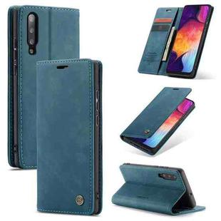 CaseMe-013 Multifunctional Retro Frosted Horizontal Flip Leather Case for Galaxy A30S / A50S / A50, with Card Slot & Holder & Zipper Wallet & Photo Frame(Blue)