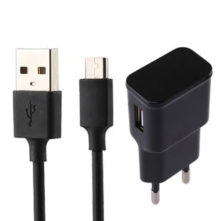 5V 2.1A Intelligent Identification USB Charger with 1m USB to Micro USB Charging Cable, EU Plug, For Samsung / Huawei / Xiaomi / Meizu / LG / HTC and Other Smartphones(Black)