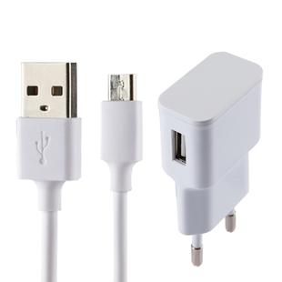 5V 2.1A Intelligent Identification USB Charger with 1m USB to Micro USB Charging Cable, EU Plug, For Samsung / Huawei / Xiaomi / Meizu / LG / HTC and Other Smartphones(White)