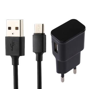 5V 2.1A Intelligent Identification USB Charger with 1m USB to USB-C / Type-C Charging Cable, EU Plug(Black)