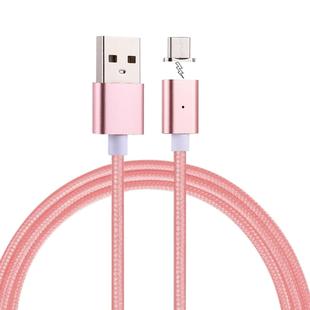 1m Weave Style 2A Magnetic USB-C / Type-C to USB Weave Style Data Sync Charging Cable with LED Indicator(Rose Gold)