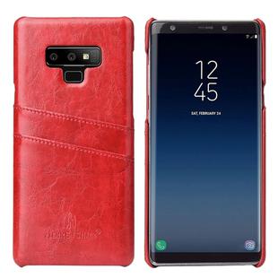 Fierre Shann Retro Oil Wax Texture PU Leather Case for Galaxy Note9, with Card Slots(Red)