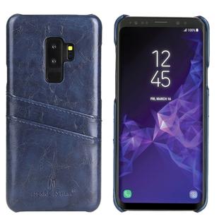 Fierre Shann Retro Oil Wax Texture PU Leather Case for Galaxy S9+, with Card Slots(Blue)