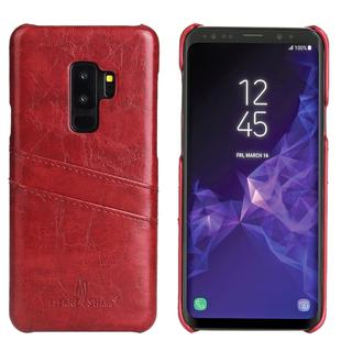 Fierre Shann Retro Oil Wax Texture PU Leather Case for Galaxy S9+, with Card Slots(Red)