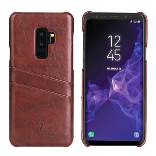 Fierre Shann Retro Oil Wax Texture PU Leather Case for Galaxy S9+, with Card Slots(Brown)