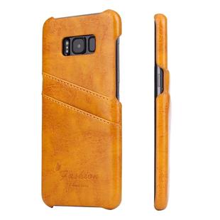 Fierre Shann Retro Oil Wax Texture PU Leather Case for Galaxy S8, with Card Slots(Yellow)