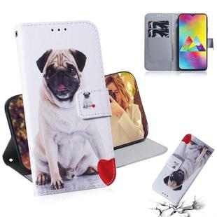 Pug Pattern Coloured Drawing Horizontal Flip Leather Case for Galaxy M20, with Holder & Card Slots & Wallet