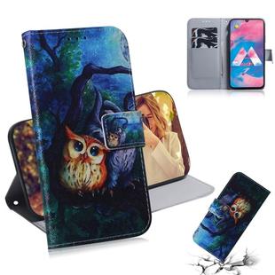Oil Painting Owl Pattern Coloured Drawing Horizontal Flip Leather Case for Galaxy M30, with Holder & Card Slots & Wallet