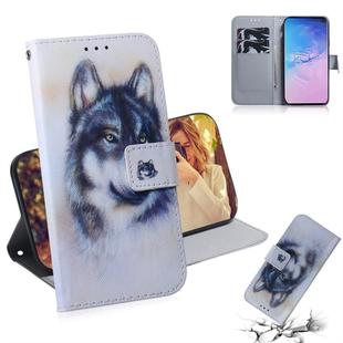 White Wolf Pattern Coloured Drawing Horizontal Flip Leather Case for Galaxy S10, with Holder & Card Slots & Wallet