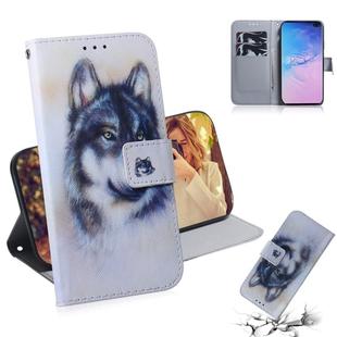 White Wolf Pattern Coloured Drawing Horizontal Flip Leather Case for Galaxy S10 Plus, with Holder & Card Slots & Wallet
