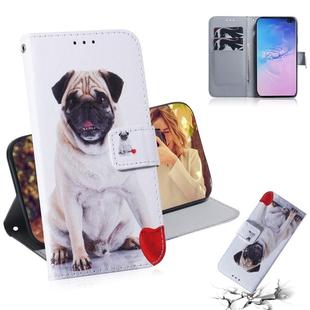 Pug Pattern Coloured Drawing Horizontal Flip Leather Case for Galaxy S10 Plus, with Holder & Card Slots & Wallet