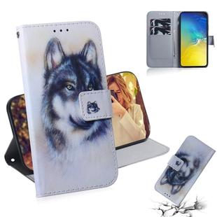 White Wolf Pattern Coloured Drawing Horizontal Flip Leather Case for Galaxy S10 E, with Holder & Card Slots & Wallet