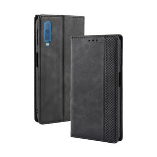 Magnetic Buckle Retro Texture Horizontal Flip Leather Case for Galaxy A7 (2018), with Holder & Card Slots & Wallet (Black)