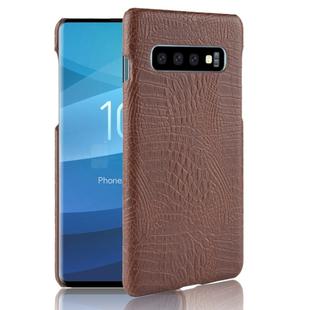 Shockproof Crocodile Texture PC + PU Case for Galaxy S10 (Brown)