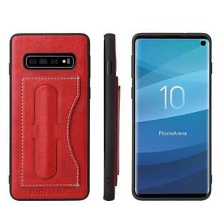 Fierre Shann Full Coverage Protective Leather Case for Galaxy S10+,  with Holder & Card Slot (Red)