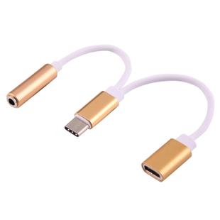 USB-C / Type-C Male to 3.5mm Female & Type-C Female Audio Adapter(Gold)