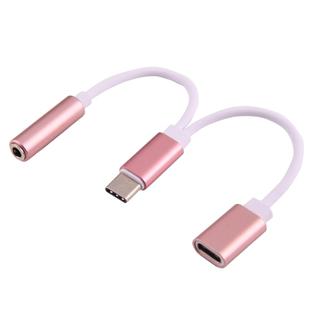 USB-C / Type-C Male to 3.5mm Female & Type-C Female Audio Adapter(Rose Gold)