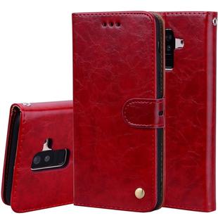 Business Style Oil Wax Texture Horizontal Flip Leather Case for Galaxy A6 Plus (2018), with Holder & Card Slots & Wallet (Red)
