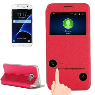 For Galaxy S7 / G930 Horizontal Flip Leather Case with Holder & Call Display ID(Red)