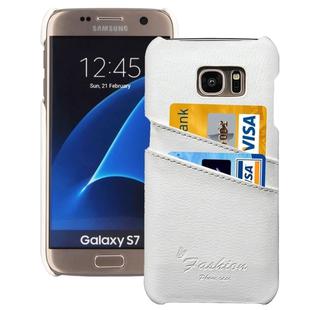 For Galaxy S7 / G930 Litchi Texture Fashion Genuine Leather Back Cover Case with Card Slots(White)