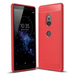 For Sony Xperia XZ2 Brushed Texture Carbon Fiber Shockproof TPU Protective Back Case(Red)