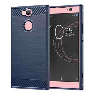 For Sony Xperia XA2 Brushed Texture Carbon Fiber Shockproof TPU Protective Back Case (Navy Blue)