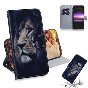 Lion Pattern Coloured Drawing Horizontal Flip Leather Case for Sony Xperia 1, with Holder & Card Slots & Wallet