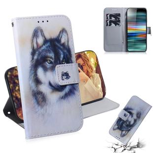 White Wolf Pattern Coloured Drawing Horizontal Flip Leather Case for Sony Xperia 10, with Holder & Card Slots & Wallet