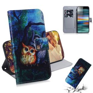 Oil Painting Owl Pattern Coloured Drawing Horizontal Flip Leather Case for Sony Xperia 10, with Holder & Card Slots & Wallet