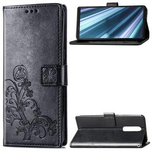 Lucky Clover Pressed Flowers Pattern Leather Case for Sony Xperia 1 / Xperia XZ4, with Holder & Card Slots & Wallet & Hand Strap (Black)