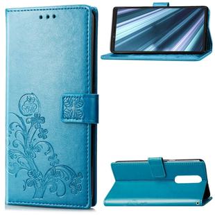 Lucky Clover Pressed Flowers Pattern Leather Case for Sony Xperia 1 / Xperia XZ4, with Holder & Card Slots & Wallet & Hand Strap (Blue)