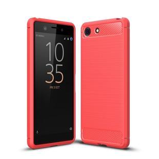 Brushed Texture Carbon Fiber Shockproof TPU Case for Sony Xperia XZ4 Compact (Red)