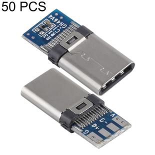 50 PCS USB-C / Type-C Male Welding Host Connector with Blue PCB Board