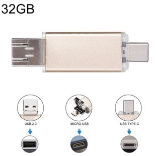 32GB 3 in 1 USB-C / Type-C + USB 2.0 + OTG Flash Disk, For Type-C Smartphones & PC Computer (Gold)